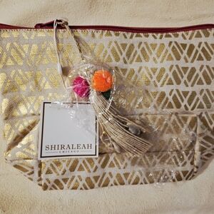 NWT Shiraleah Chicago Canvas Cosmetic Pouch/Travel Organizer Gold/Neutral